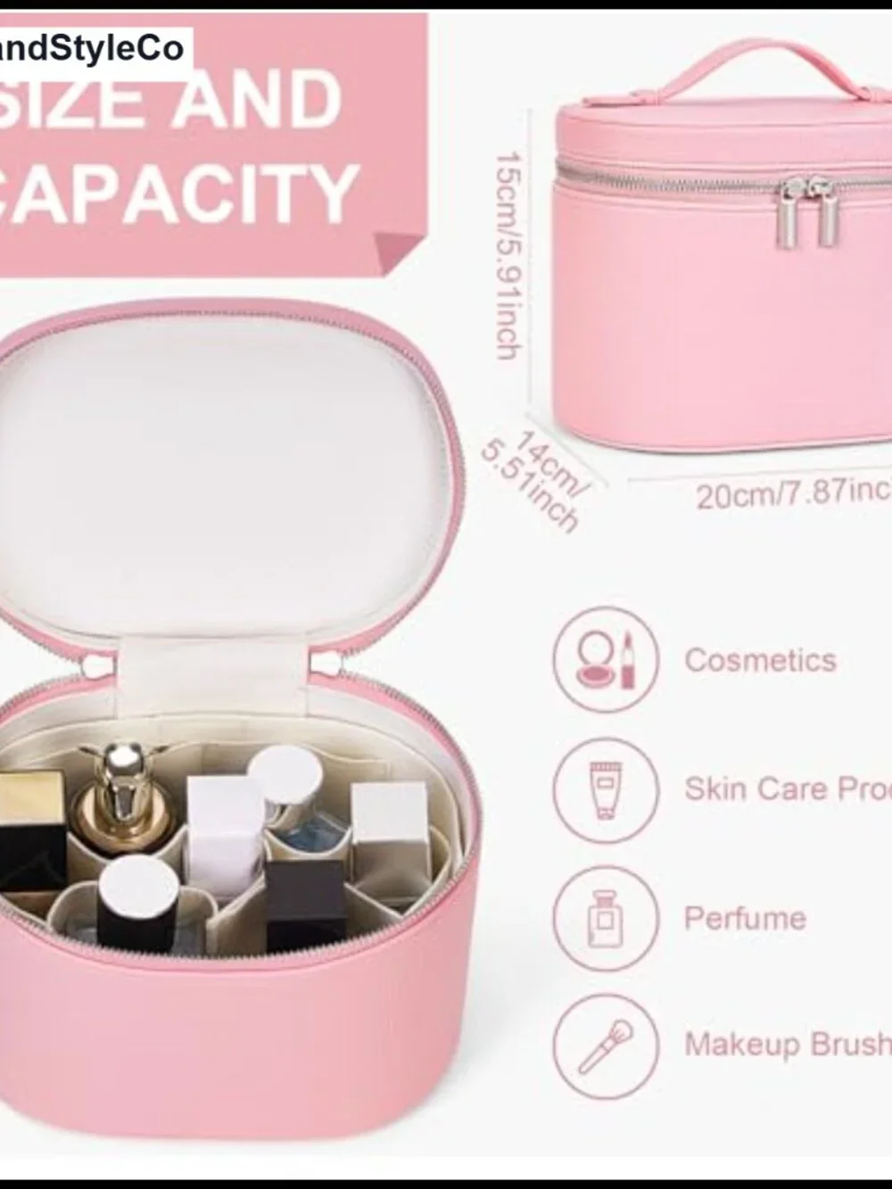 PU Leather Makeup Bag Vanity Case Travel Toiletry Organizer with Removable